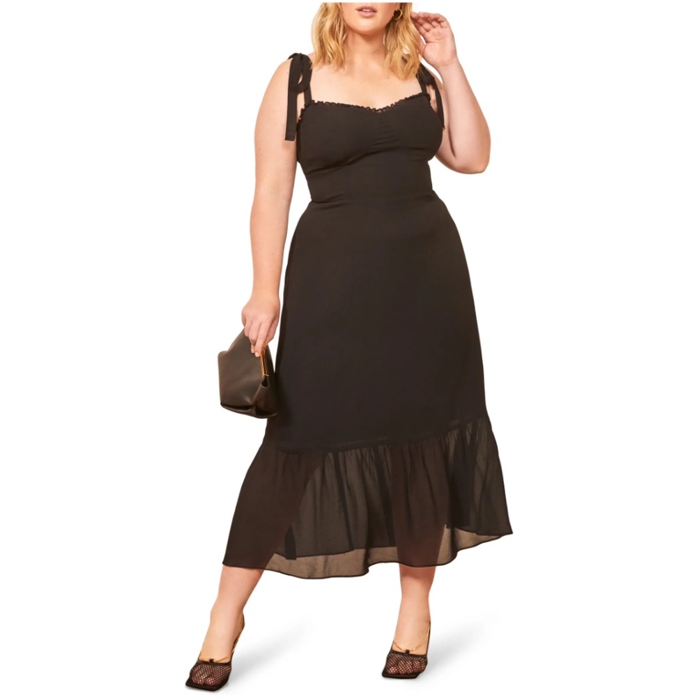 Reformation Black Midi Dress with Tie Straps